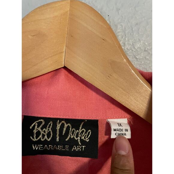 Bob Mackie Wearable Art Womens Top Size 1X Coral Linen Blend Embroidered Artsy - Picture 2 of 7